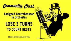 Community Chest Card - Assigned Contrabassoon In Orchestra; Lose 3 Turns to Count Rests